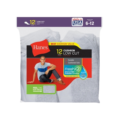 Hanes 188V12 Men's Low Cut Socks 12-Pack On Bulk Price