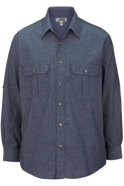 Edwards 1298 Men's Chambray Roll Up Sleeve Shirt