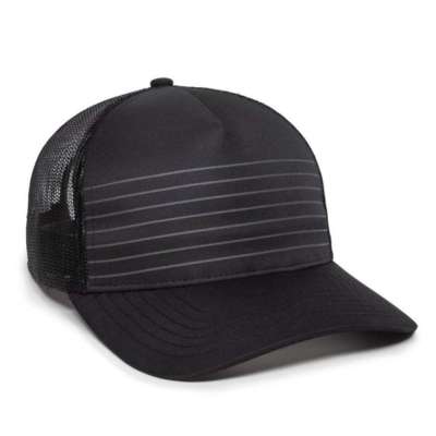 Outdoor Cap Striped Panel Trucker Cap