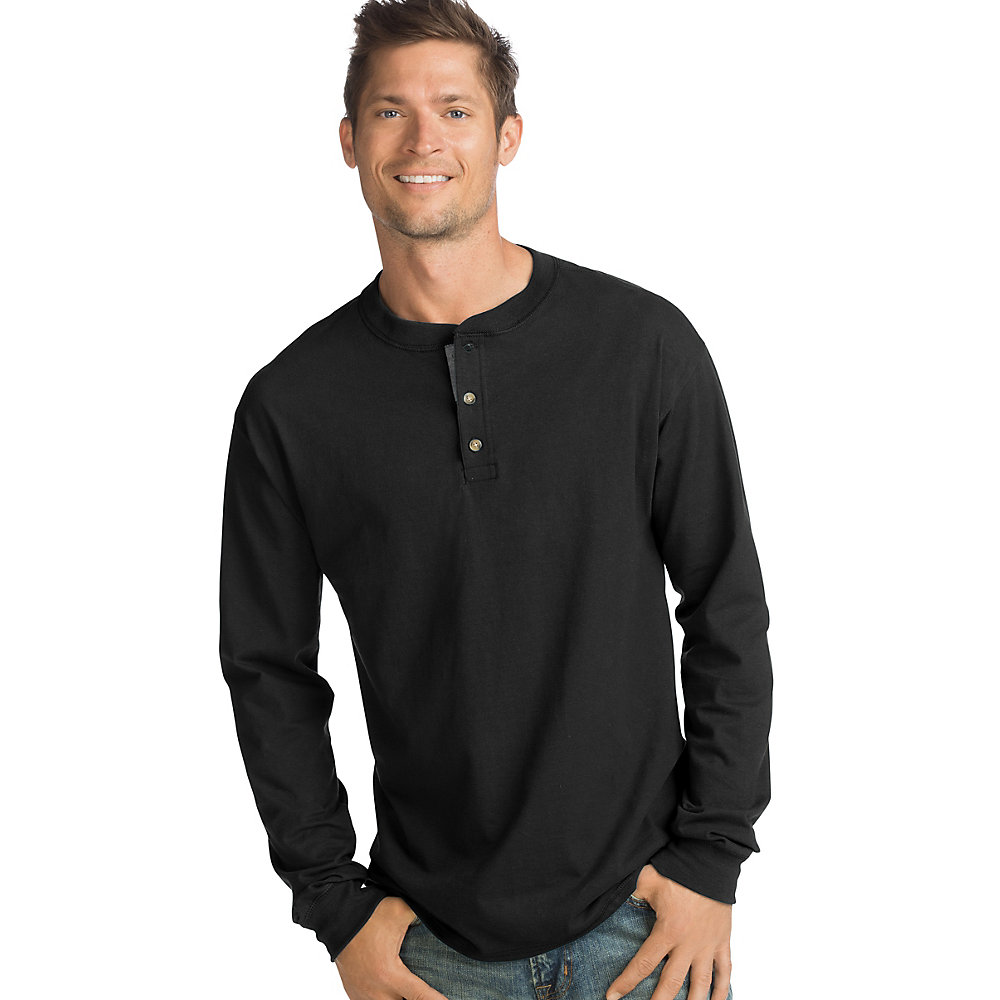 Hanes Mens Beefy-T Long-Sleeve Henley Shirt - UStradeEnt