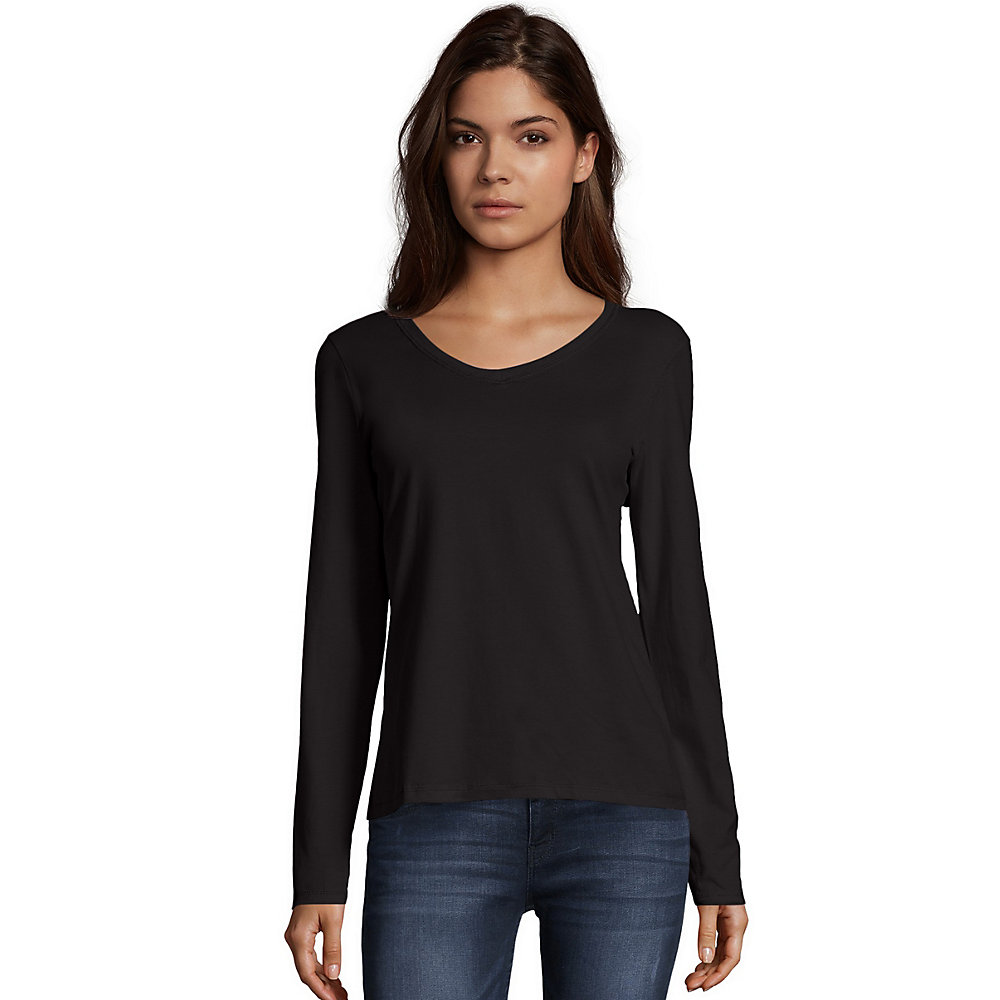 Hanes Womens Long-Sleeve V-Neck T-Shirt in Bulk Price