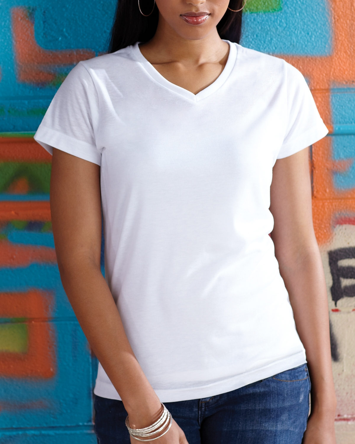 Lat Style 1507 Ladies' Polyester V-Neck T-Shirt