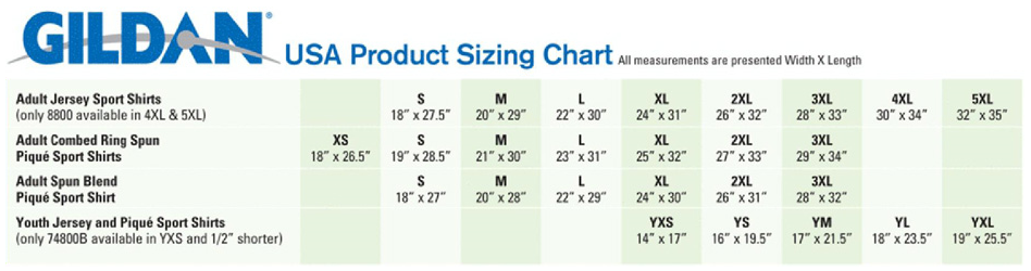 Gildan G540 Color Chart